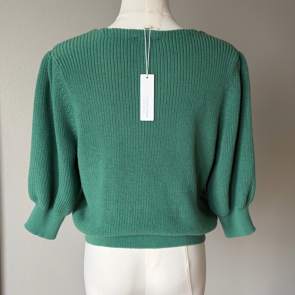 Gentle Fawn Phoebe Spring Green Feminine Soft V-Neck Sweater - Picture 4 of 11